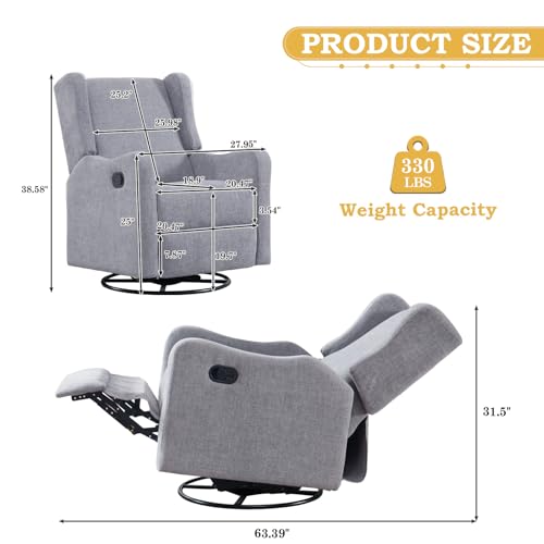 Upholstered Swivel Rocking Recliner Chair for Living Room P944