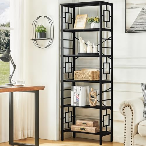 HOMISSUE Tall Bookshelf, Industrial 6-Tier, Black I763326