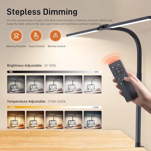 LED Desk Lamp with Clamp, Double Head Architect Task Lamp, Stepless Dimming G651629