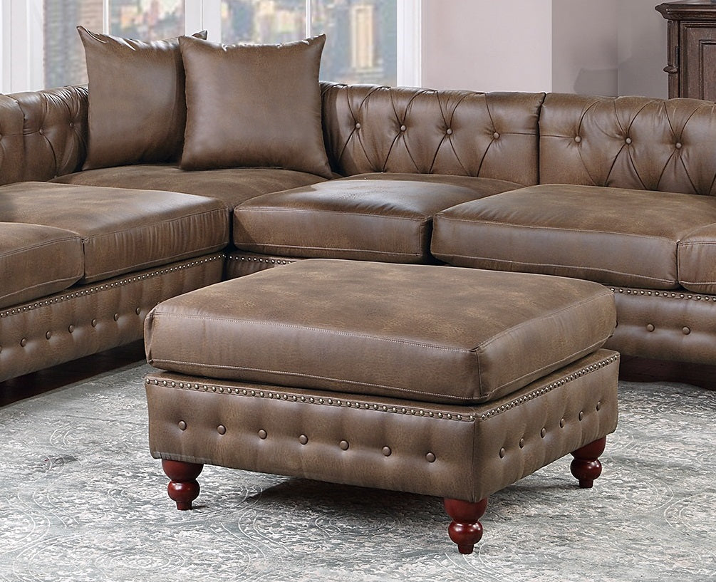 Dark Coffee Leatherette Solidwood Sectional 4pc Set with Ottoman R205