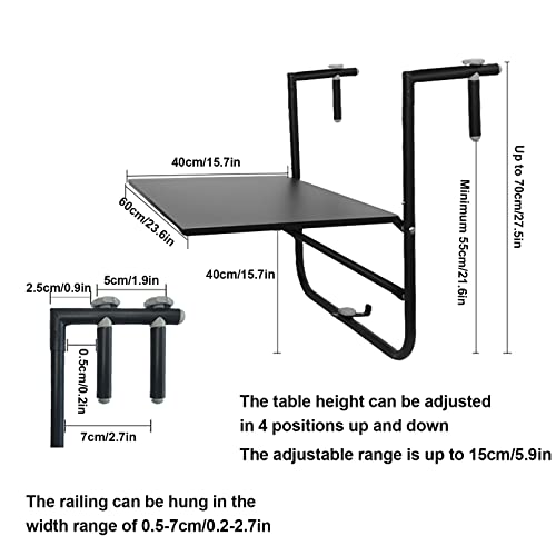 Balcony Hanging Table for Railings, Outdoor Folding, Black T1185