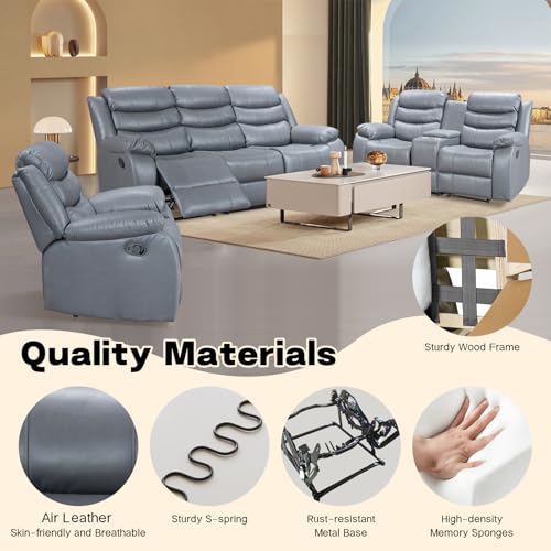 Leather Recliner Sofa, Double Recliner with Cup Holder, Grey I125022