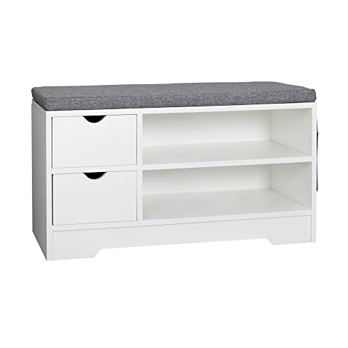 WellFurGeer Shoe Bench Entryway with Storage, Shoe Rack with Bench, Entryway Bench with Shoe Storage, Entryway Shoe Bench with Cushion, Shoe Bench Entryway, Brown + Gray