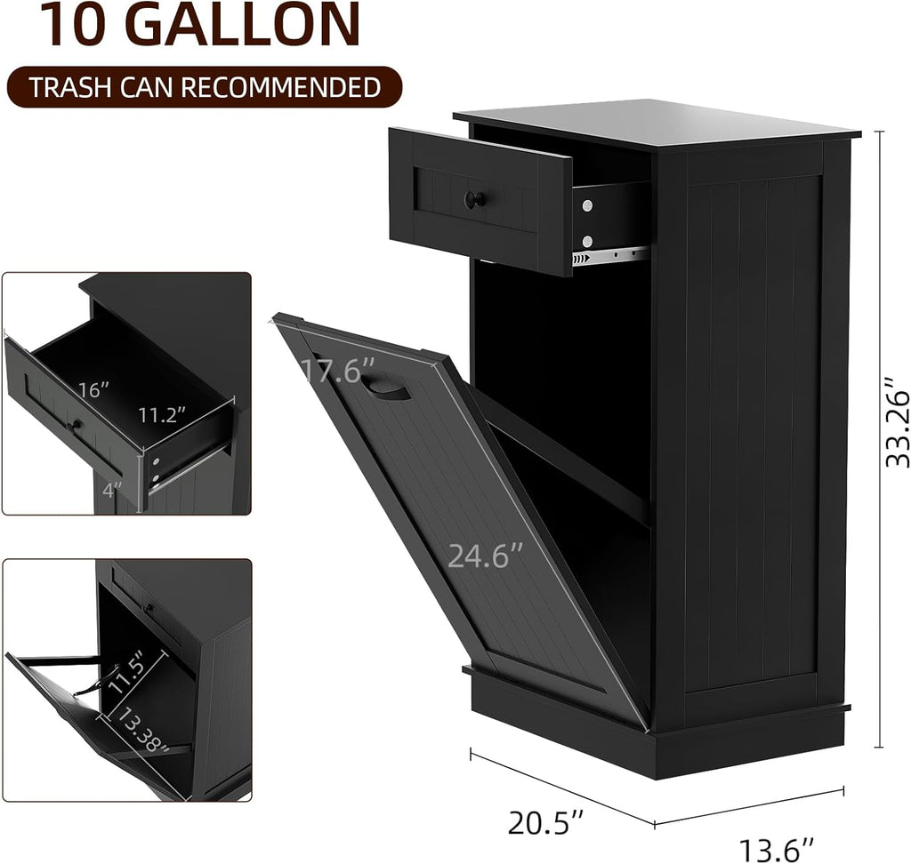 Tilt Out Trash Bin Cabinet 10 Gallons Wooden Black M8159