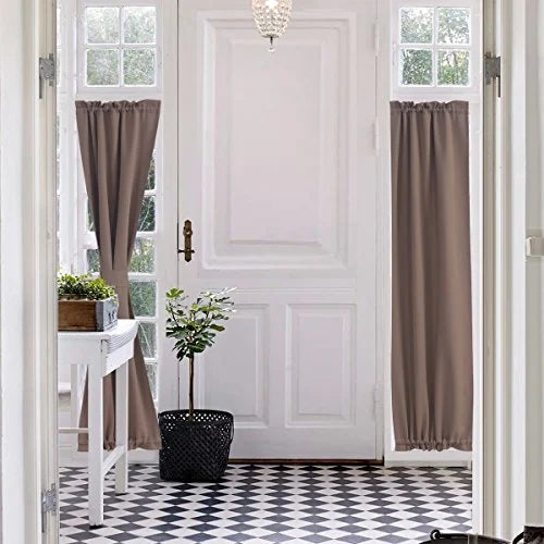 Aquazolax Blackout Patio Door Curtain Panels Plain Thermal Insulated Blackout Curtains Drapes 25"x72" for French Glass Doors - 1 Pair, Taupe/Khaki