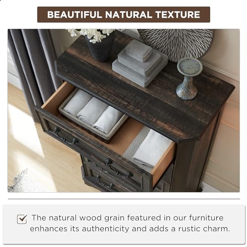 T4TREAM Farmhouse 5 Drawers Dresser, 48" Tall Wood Rustic Chest, Antique White Y4415