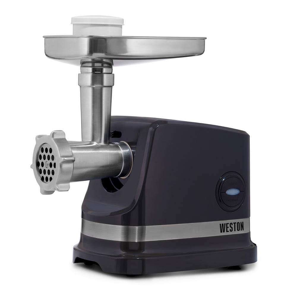 Weston #8 575 W Black Electric Meat Grinder with Sausage Stuffing Kit