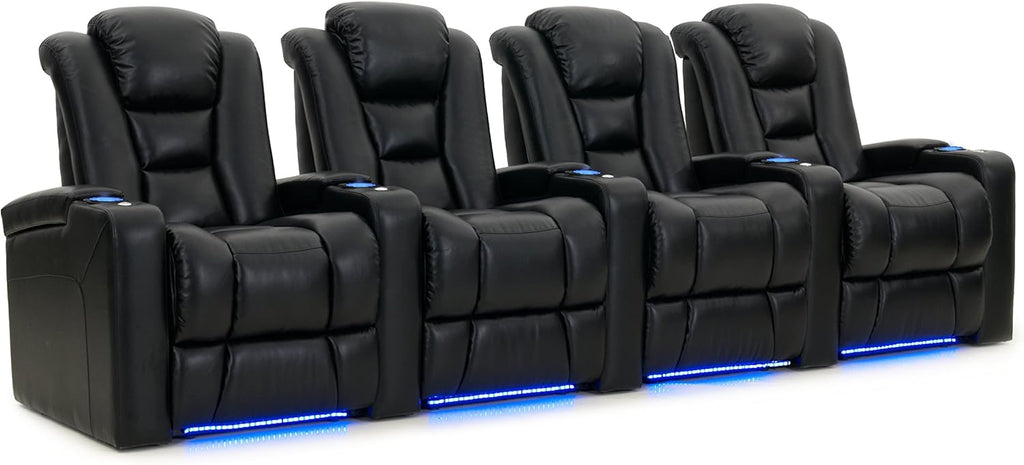 Octane Seating Mega XL950 Home Theater Seats - Black Bonded Leather - Row of 4 X483