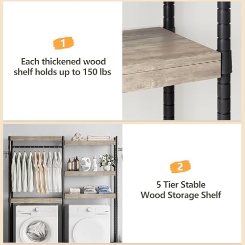 IDEALHOUSE Over Washer Dryer Storage Shelf, Heavy Duty Adjustable Wood, 28" K391828