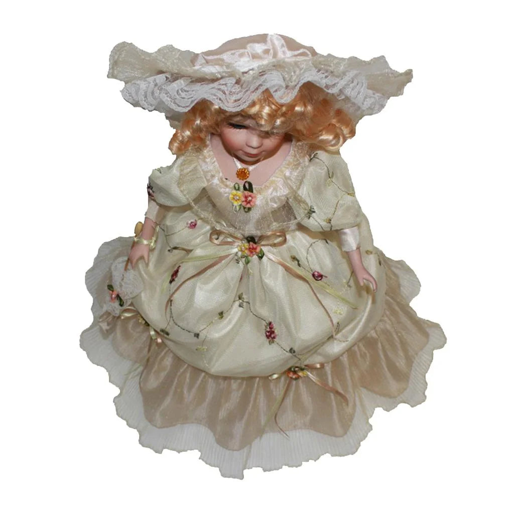 Porcelain Doll with Curly Hair and Umbrella Collectible Toy X893