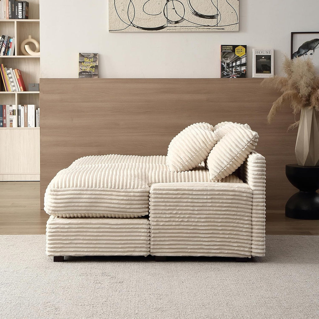 Oversized Corduroy Chaise Lounge Loveseat Couch Bed with Solid Wood Legs L89414