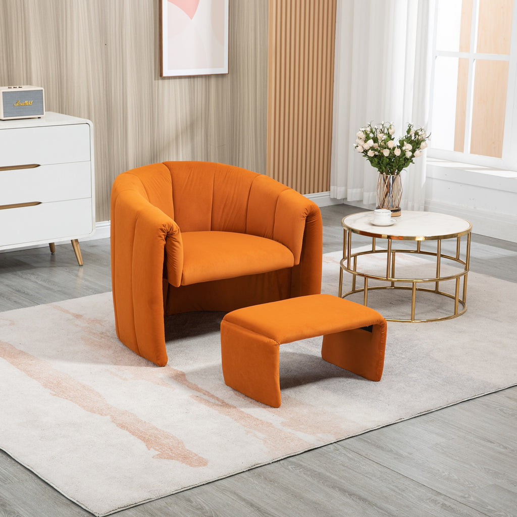Modern Velvet Accent Chair with Ottoman Orange J219089