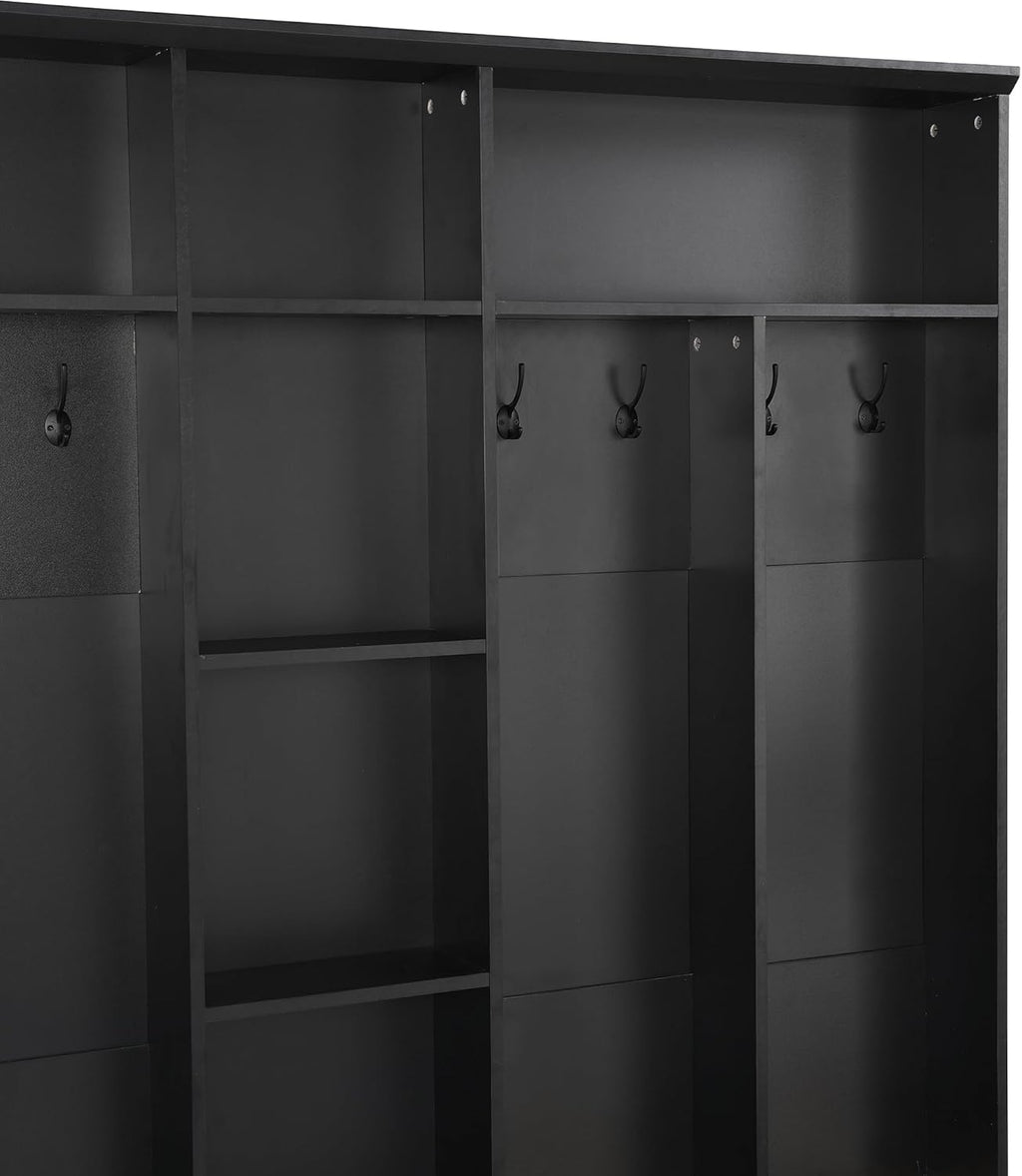 Hall Tree with Storage Bench and 8 Hooks, Black F639396