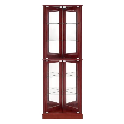 Knocbel Classic 72" Tall Corner 6-Shelf Curio Cabinet with Tempered Glass Doors, Cherry Y355579