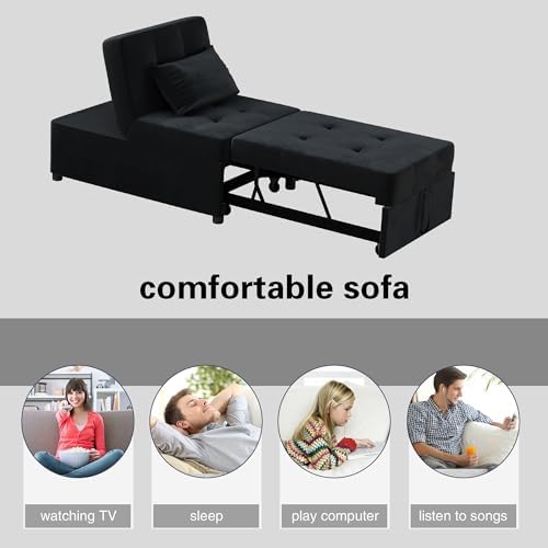 NLIBOOMLife Convertible Chair Bed Sleeper Pu Leather Single Sofa Ottoman Y491