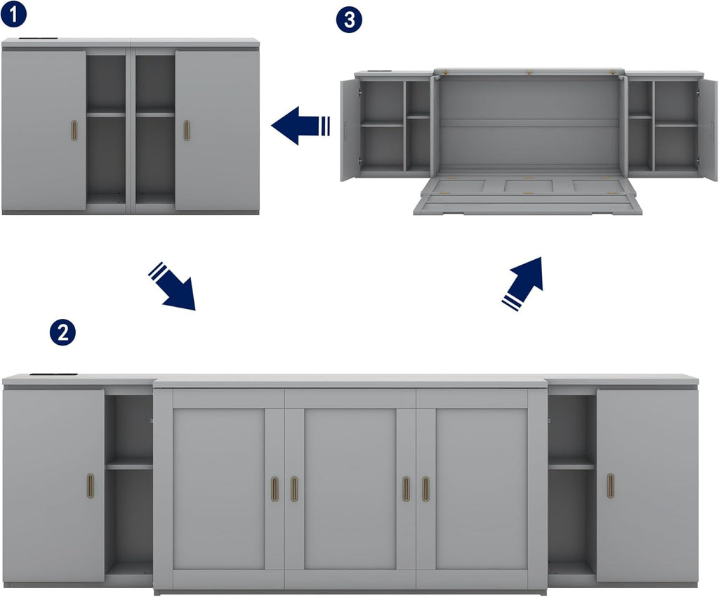 UBGO Queen Murphy Bed with Storage Shelves and USB Ports, Gray C34995
