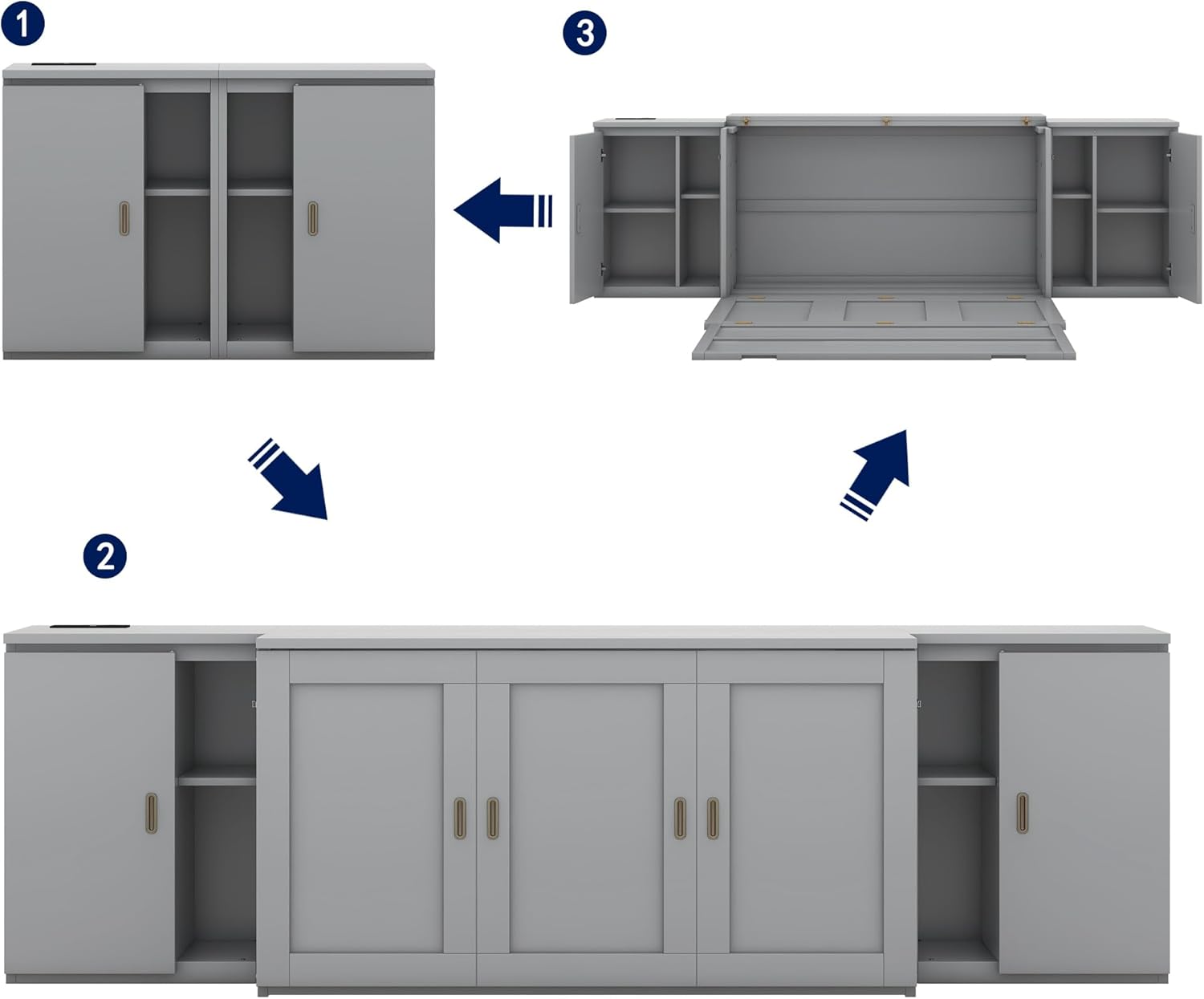 UBGO Queen Murphy Bed with Storage Shelves and USB Ports, Gray C34995