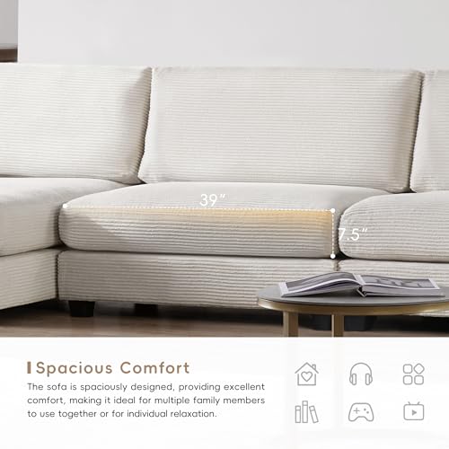PURLOVE Oversized Corduroy Sectional Sofa with USB Port and Cup Holder Y613870
