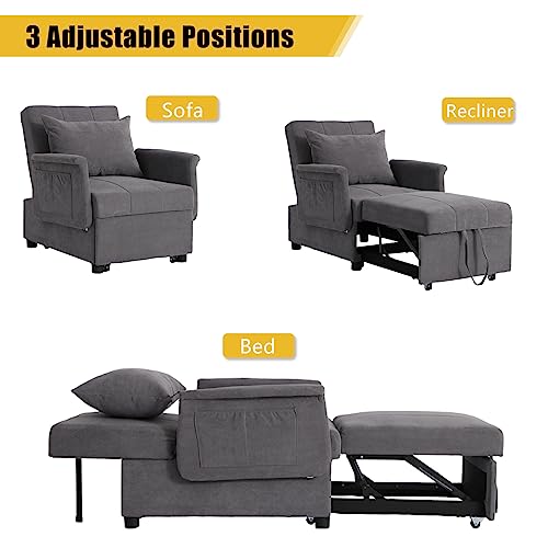 Convertible Chair Sleeper Bed, Folding Ottoman Guest Bed 3 in 1 PU Leather Futon Chair with Lumbar Pillow O60689