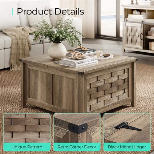LINSY HOME Farmhouse Coffee Table with Hidden Storage, Light Brown N7813