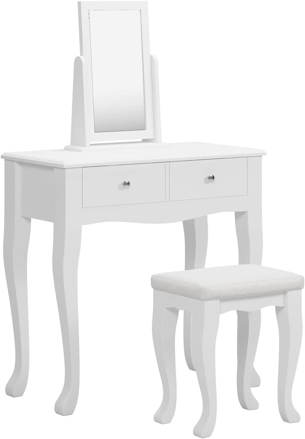 sogesfurniture Vanity Dressing Table Set with Pivoting Mirror and Stool, White X62280