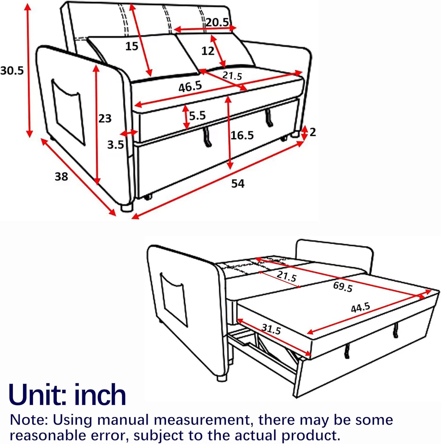 3-in-1 Convertible Sleeper Sofa Bed Recliner, Grey O8746