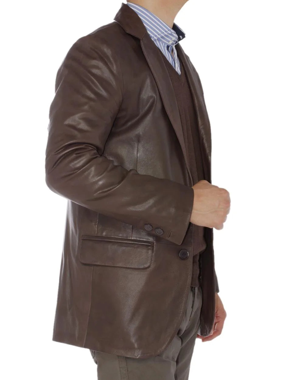 LN LUCIANO NATAZZI Men's Lambskin Leather Blazer Brown N839