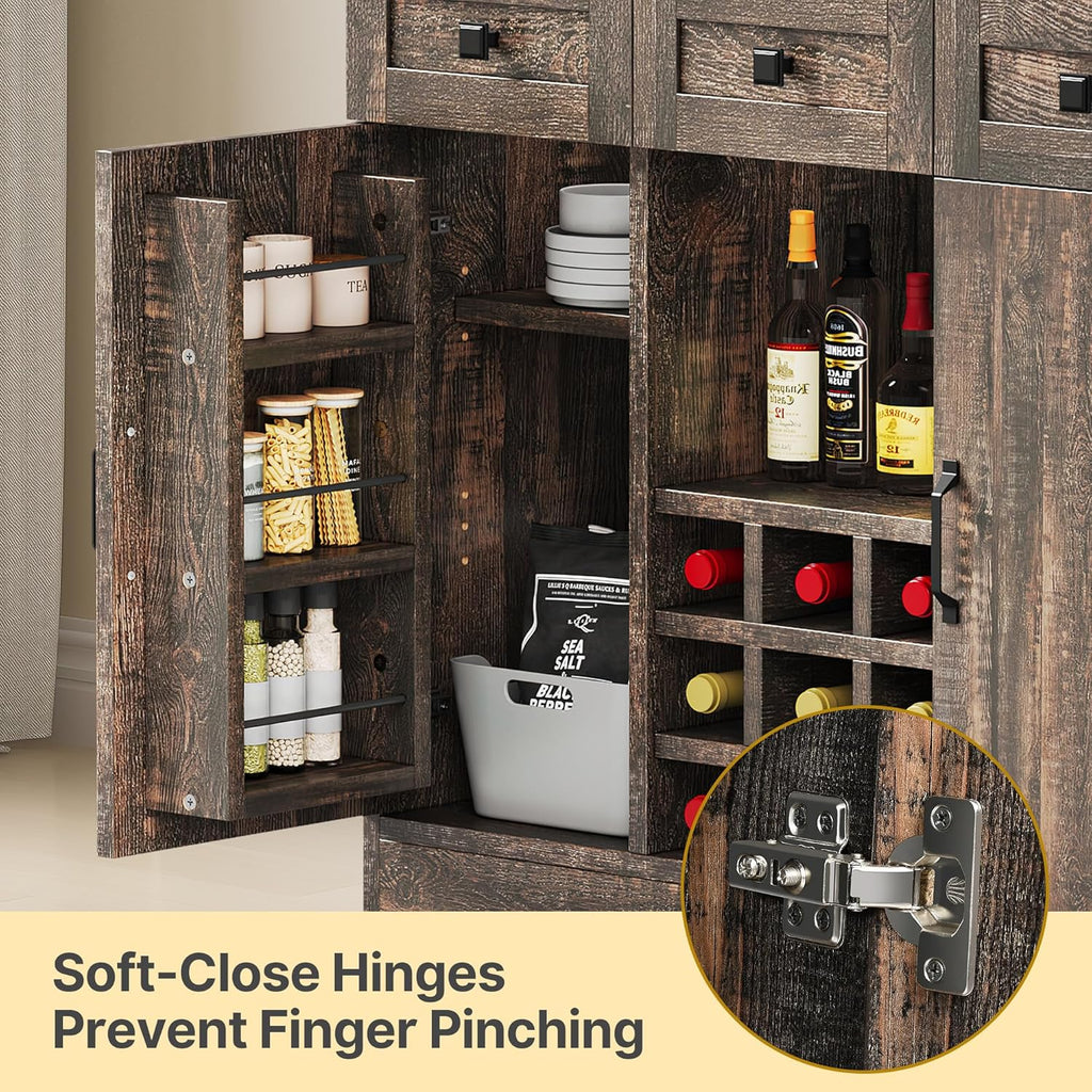 DWVO 72" Kitchen Pantry Cabinet with Lights and Power Outlet, Dark Rustic Oak M9731