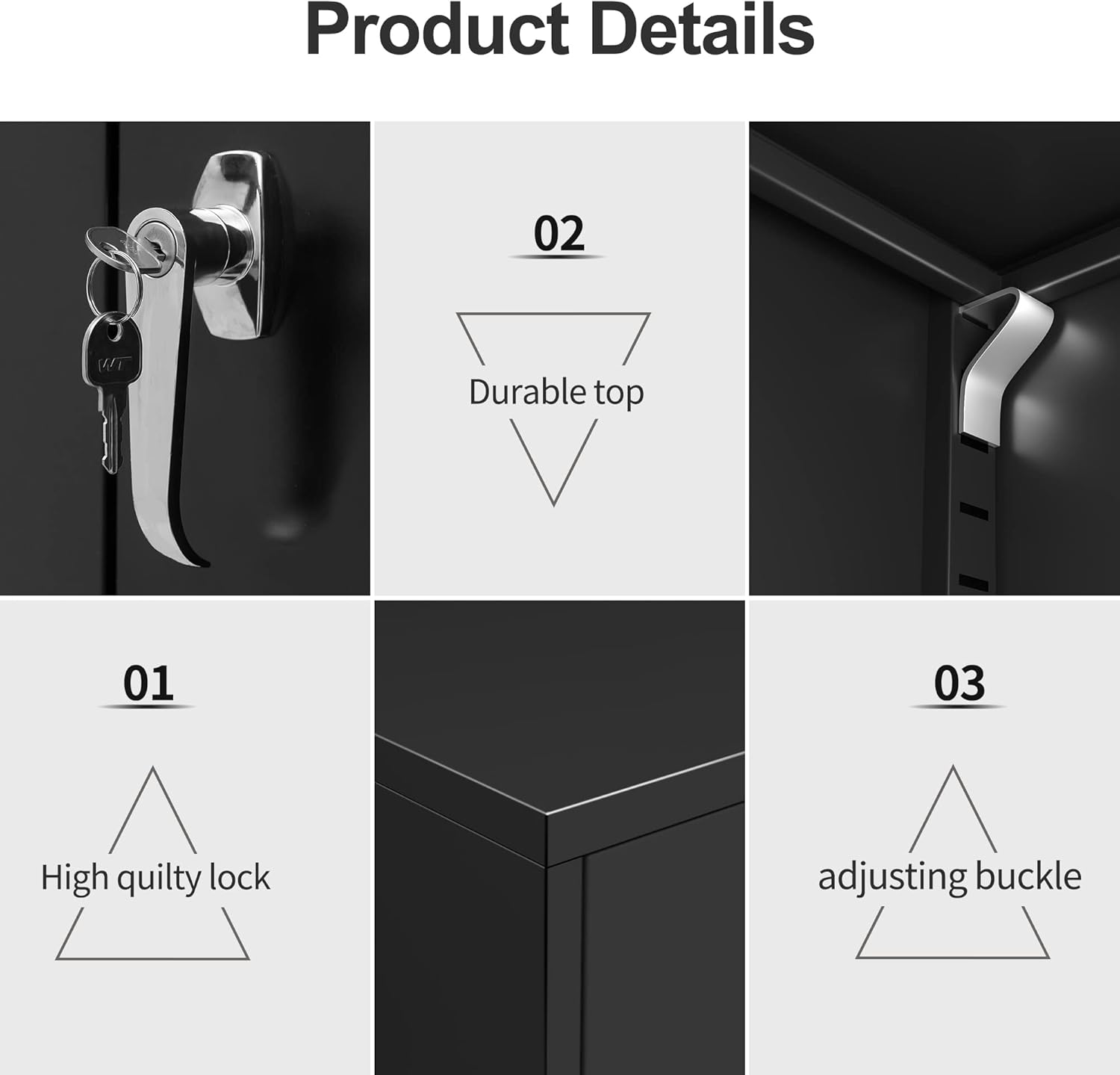 Locking Metal Storage Cabinet with Adjustable Shelves, Black X54003