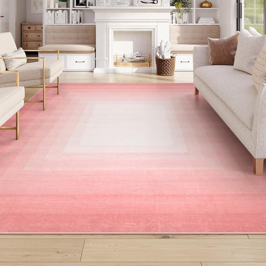 OJIA Pink Washable Area Rug 8x10 for Living Room Y133318
