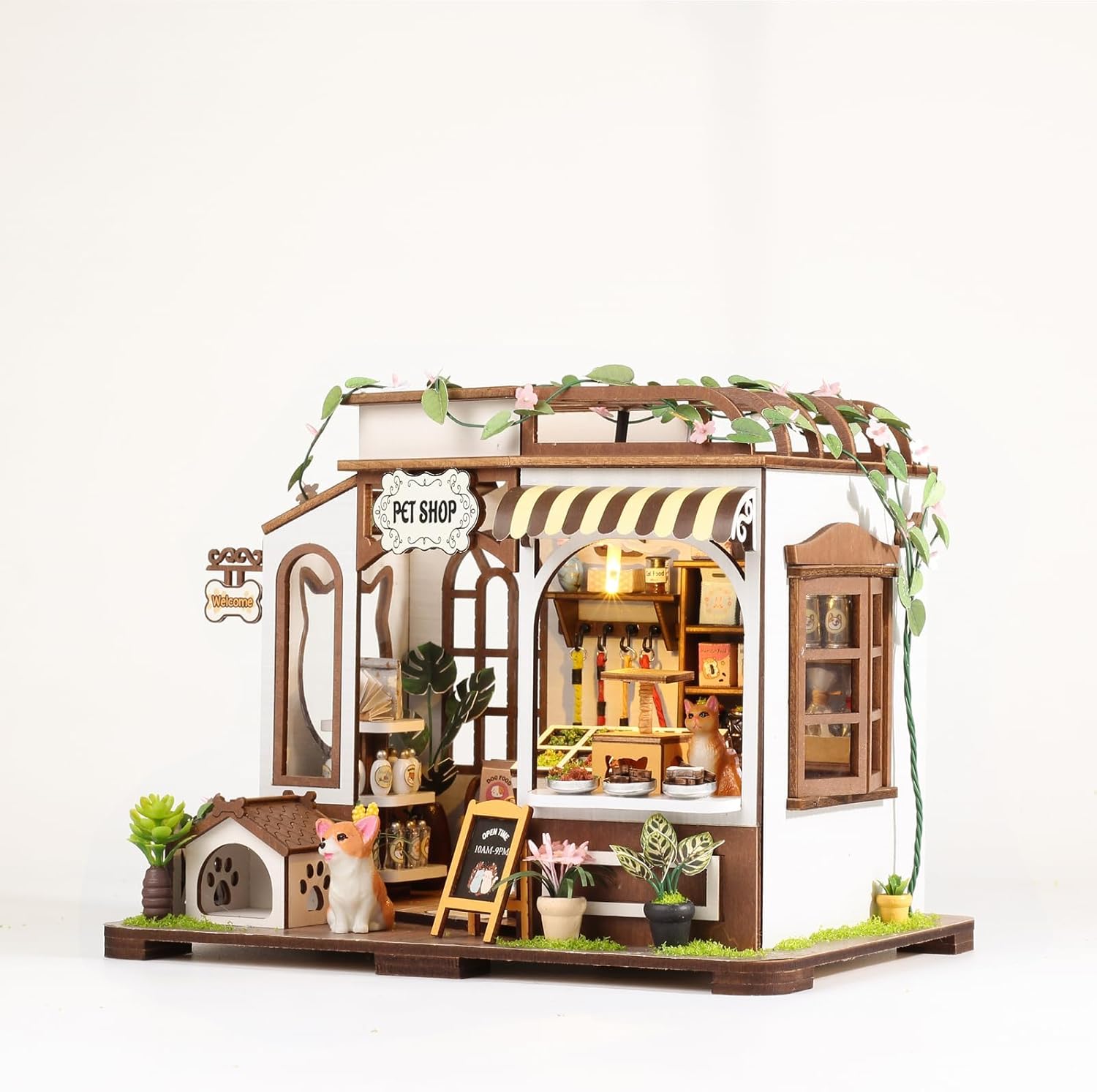 DIY Miniature House Kit 3D Wooden Pet Shop with Furniture and Light H355439