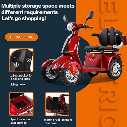 ccko Folding Mobility Electric Scooter 60V 800W for Adults, 4 Wheel, Red W907