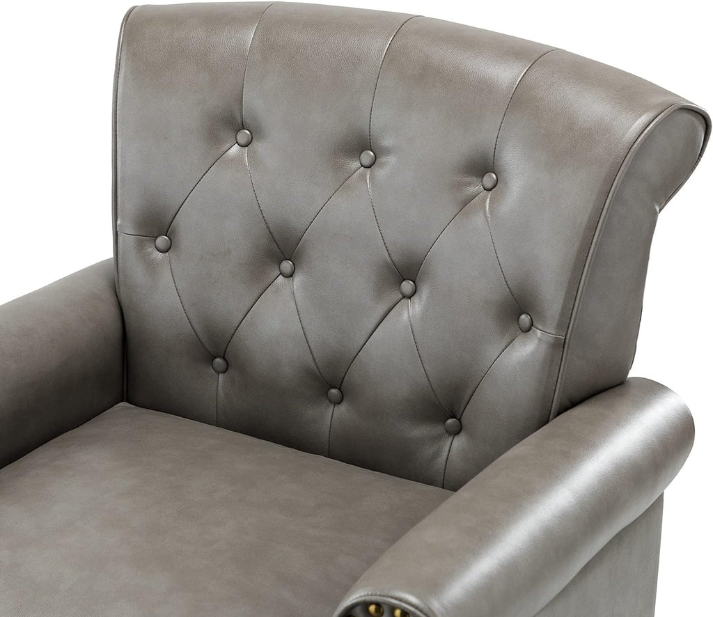 Faux Leather Accent Chair with Solid Wood Legs, Grey H35573