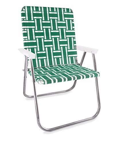 Lawn Chair USA | Folding Aluminum Webbed Chair for Camping, Sports, and Beach | Magnum - Blue Sands with Blue Arms