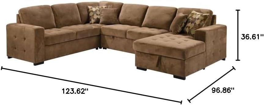 123" Oversized U-Shaped Sectional Sofa with Storage Chaise, Brown O7254