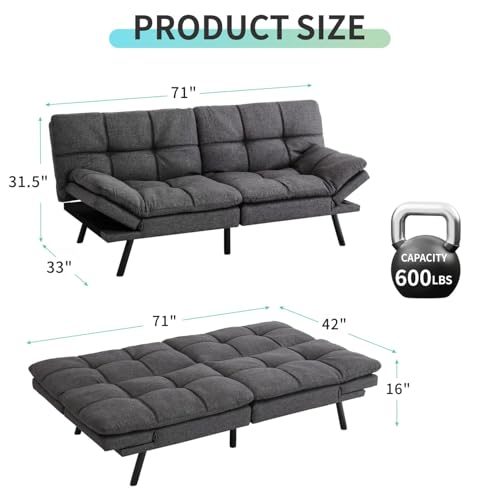 MUUEGM Futon Convertible Sofa Bed with Adjustable Backrest, Memory Foam, Brown L7133