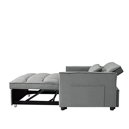 3 in 1 Convertible Sleeper Sofa Bed with Pullout Bed, Velvet, Beige I274535