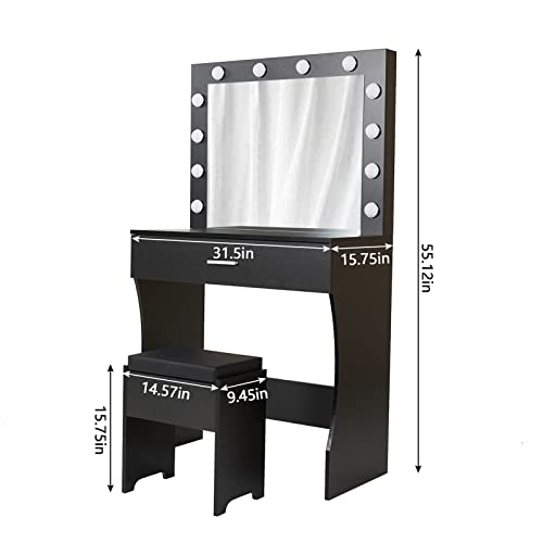 Makeup Vanity Desk with Mirror and 12 Lights, White with Charging Station I719