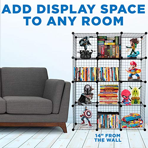 Wire Storage Cubes 12-Cube Metal Grid Organizer, Stackable Shelving, Black L325