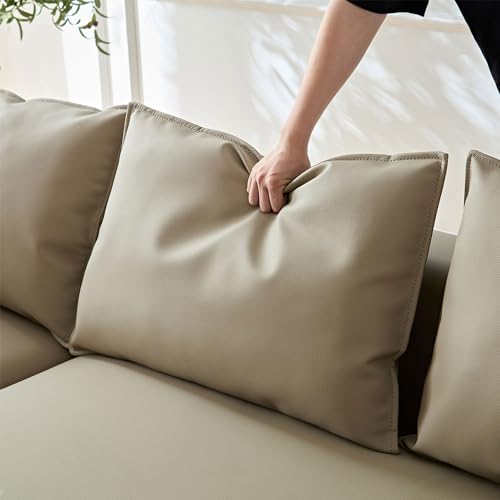 124.8" Modern Curved Leather Sectional Sofa with Pillows, Grey Left-Facing X64315