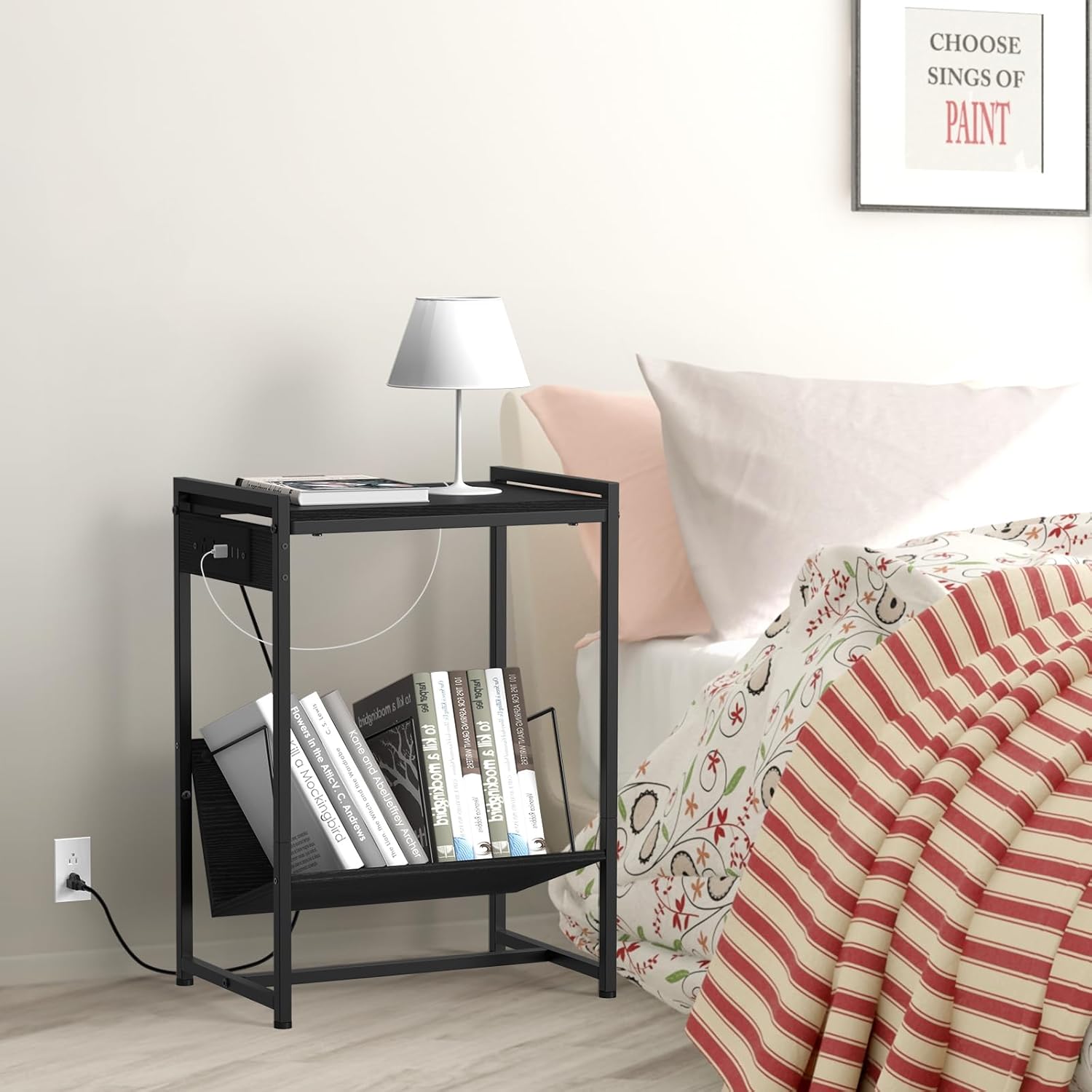 NOVIMANGO Black Record Player Table with Charging Station X96306
