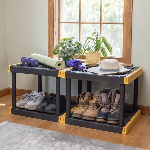 BLACK & YELLOW® 4-Tier Heavy Duty Plastic Storage Shelving Unit, 100lbs/shelf, Indoor/Outdoor, 2 Pack R9632
