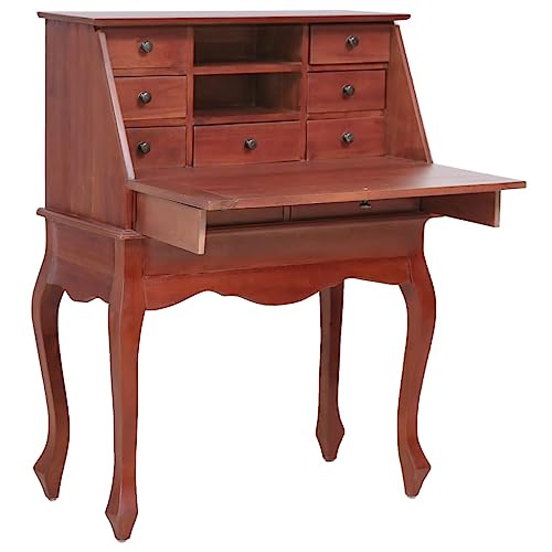 Secretary Desk Brown 30.7"x16.5"x40.6" Solid, Wood,Vintage, Secretary Desk with Flip Top and Ample Storage Home Office Desks