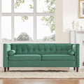 78'' Mid-Century Velvet Sofa, Couch Furniture with Bolster Pillows, Button Tufted Couch for Living Room, Tool-Free Assembly, Green