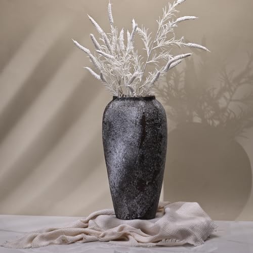 13.8in Tall Stone Vase for Rustic Home Decor Farmhouse Pottery C438