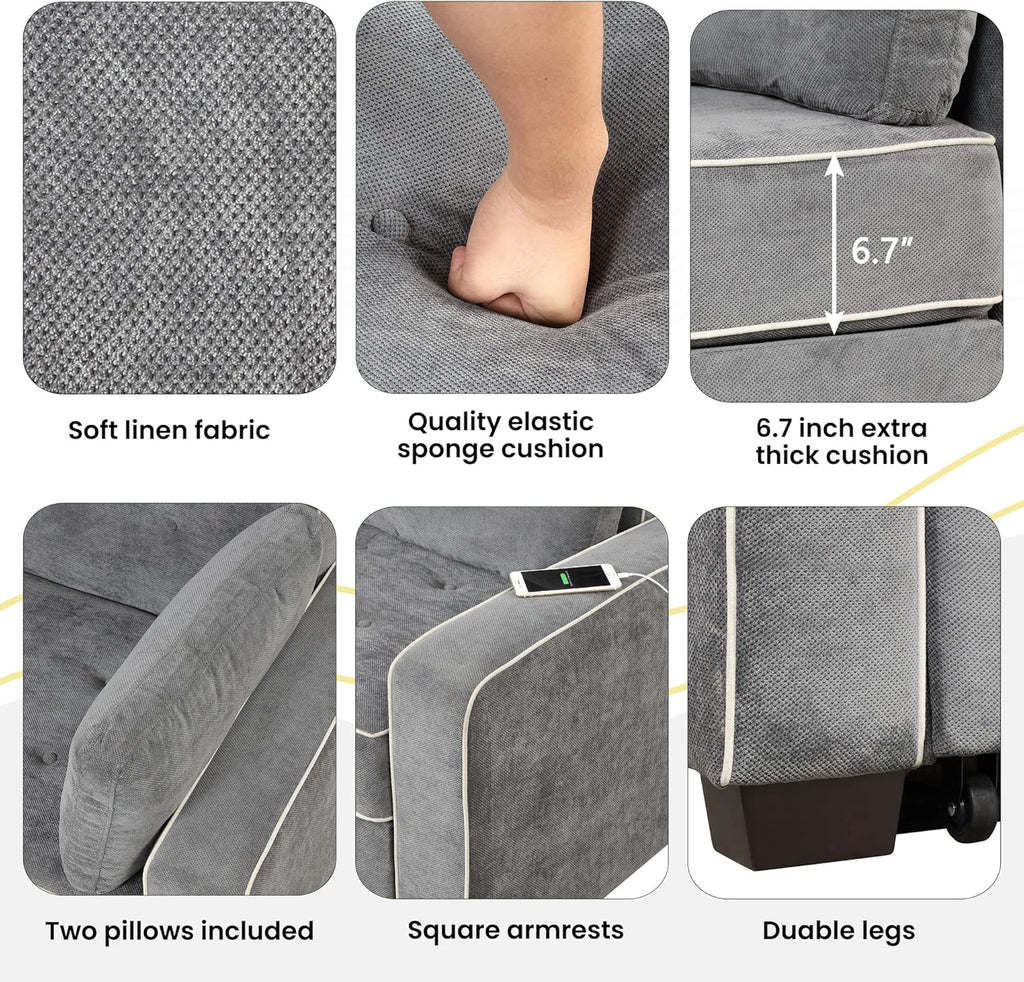 3 in 1 Pull Out Sofa Bed with Adjustable Backrest and USB Charging Port K98421