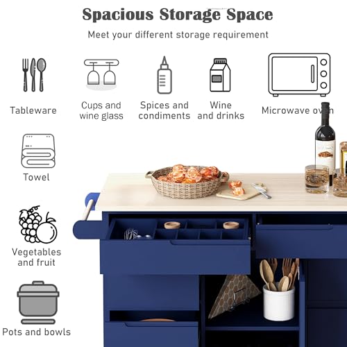 Farmhouse Kitchen Island with Power Outlet, Rolling Cart with Drop Leaf and Storage Z47765