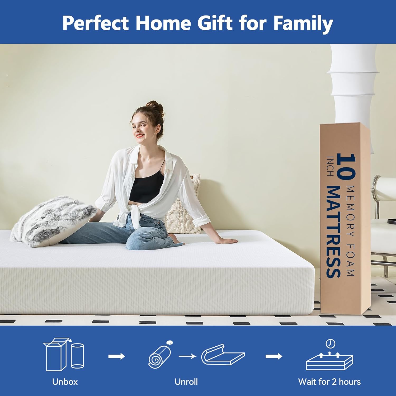 Memory Foam Mattress Full Size 10 Inch, Cooling Gel Medium Firm, Made in USA B653