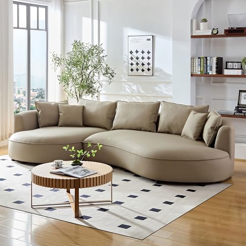 124.8'' Modern Curved Leather Sectional Sofa Couch, Upholstered Couch with Pillows, Left Hand Facing Sofa for Living Room (Grey Left-Facing)