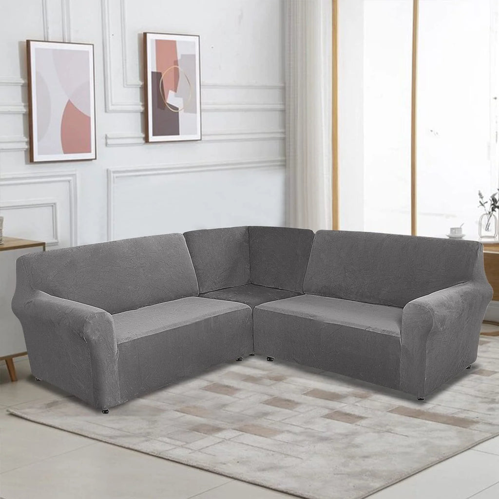 TOPCHANCES 3-Piece L Shape Sofa Slipcover with Middle Console, Grey P73078